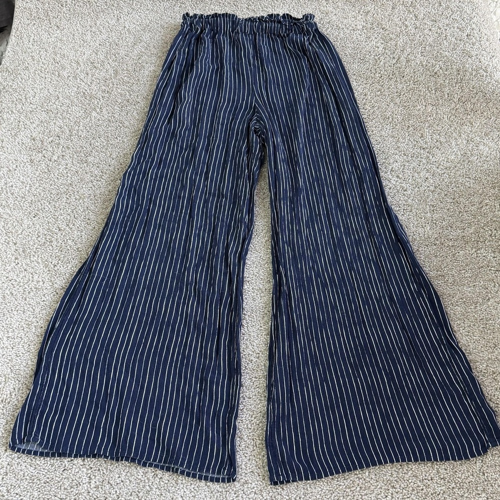 American Eagle Outfitters Pants Womens S Blue Stripe Wide Leg Viscose Paperbag